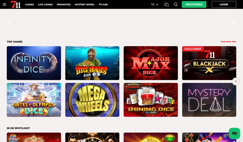 711 Casino startpagina screenshot
