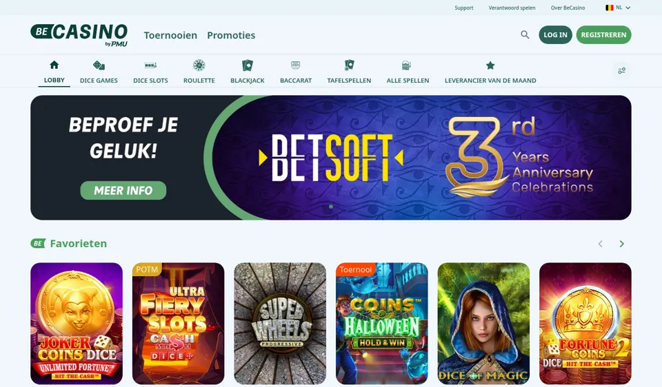 BeCasino startpagina screenshot
