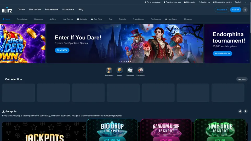 Blitz Casino startpagina screenshot