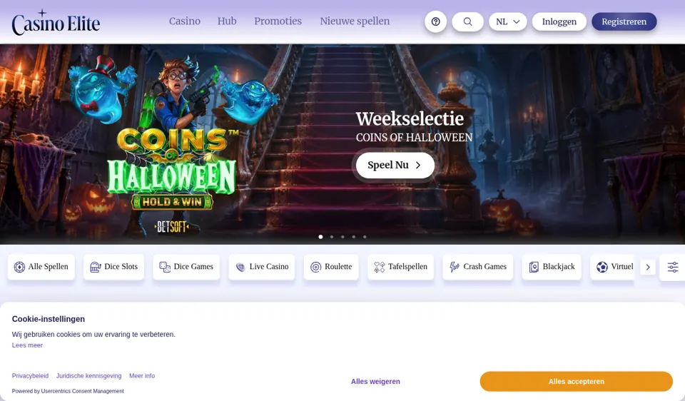 Casino Elite startpagina screenshot