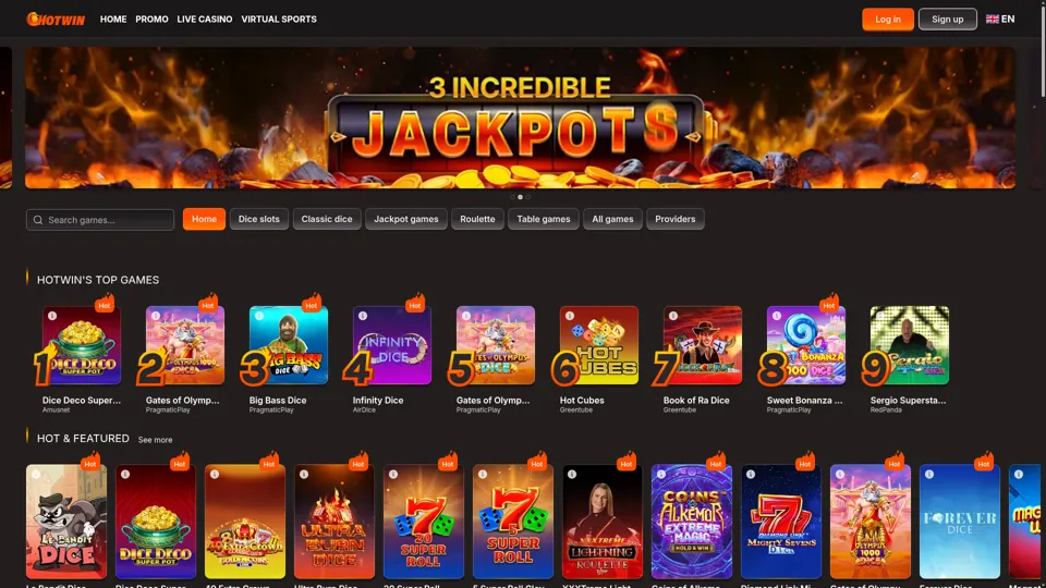 Hotwin Casino startpagina screenshot