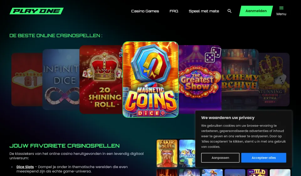 PlayOne startpagina screenshot